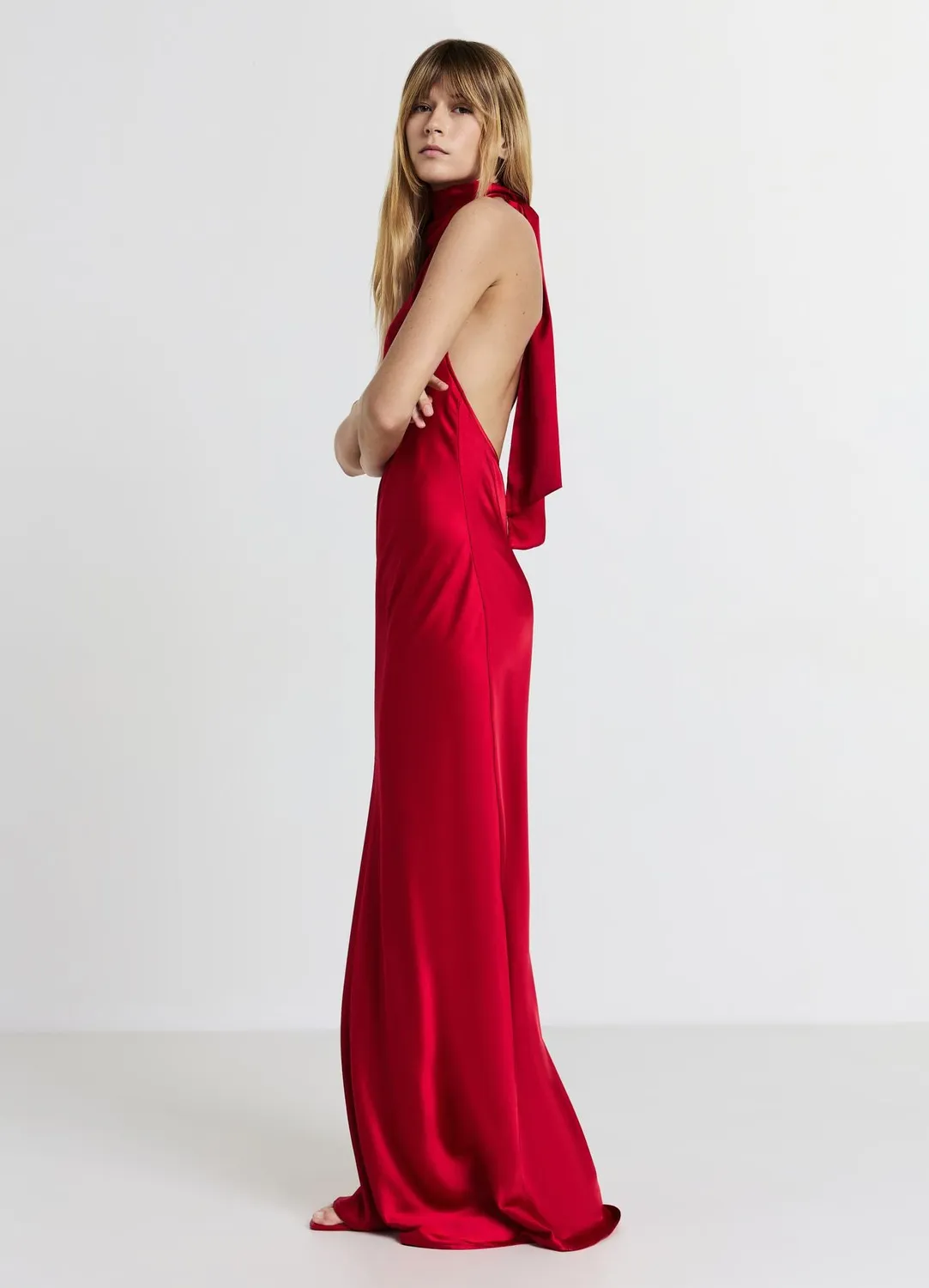 Calliope Atelier robe longue halterneck satinée