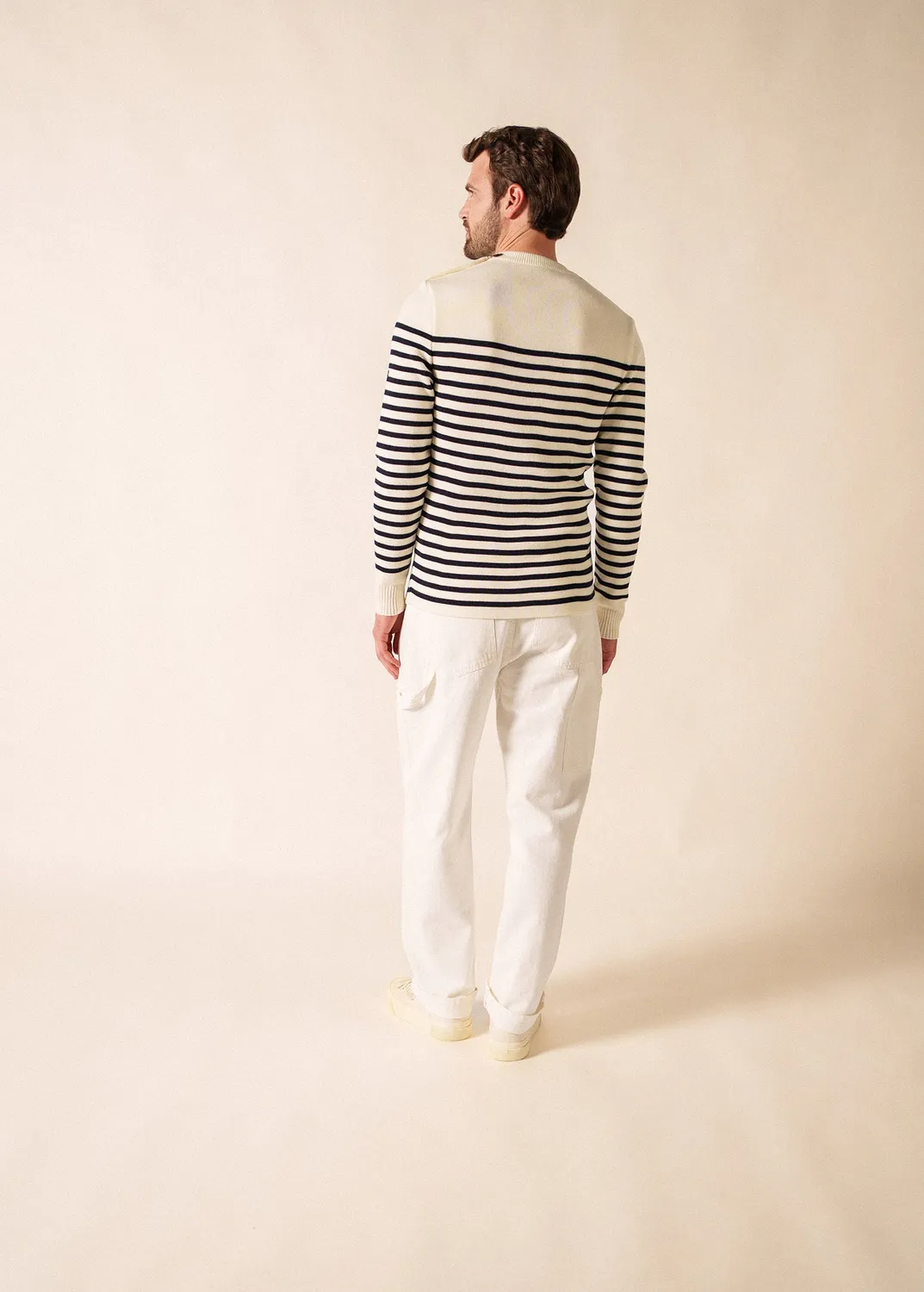 Saint James Rochefort pull marin rayé écume navy laine mérinos