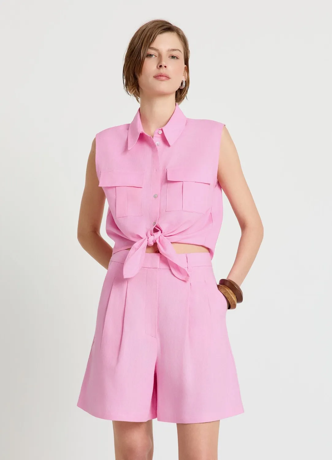 Calliope Bermuda lin taille haute femme