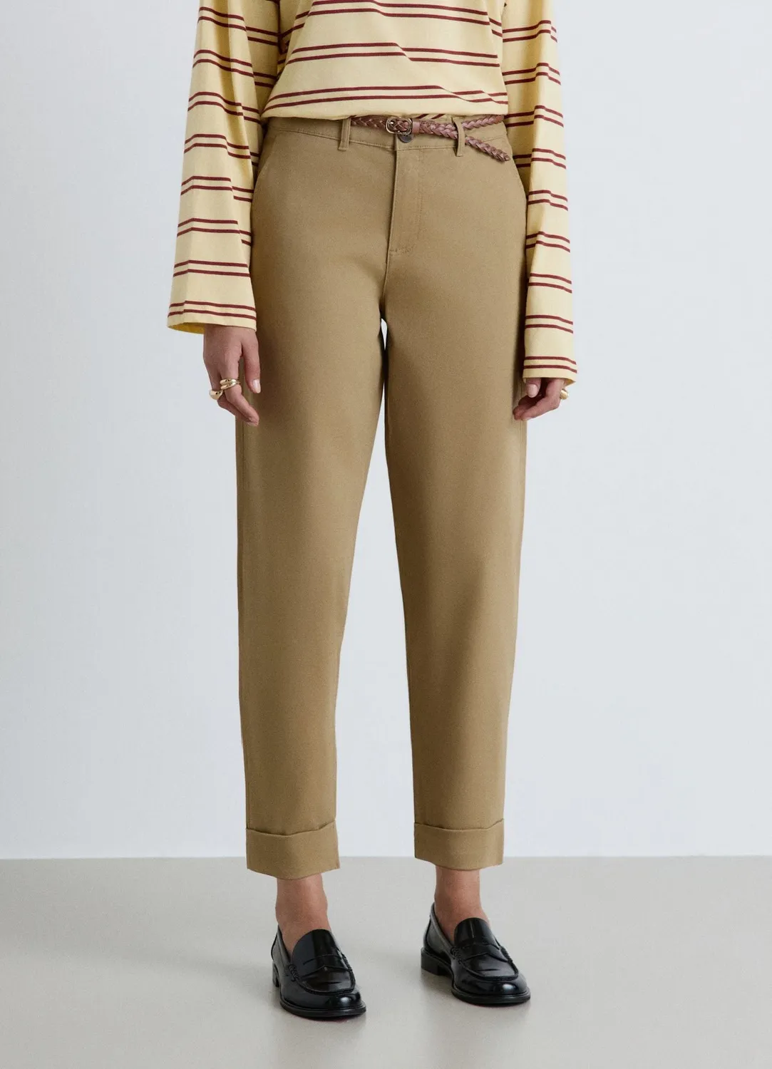 Calliope pantalon chino ceinture tressée femme uni