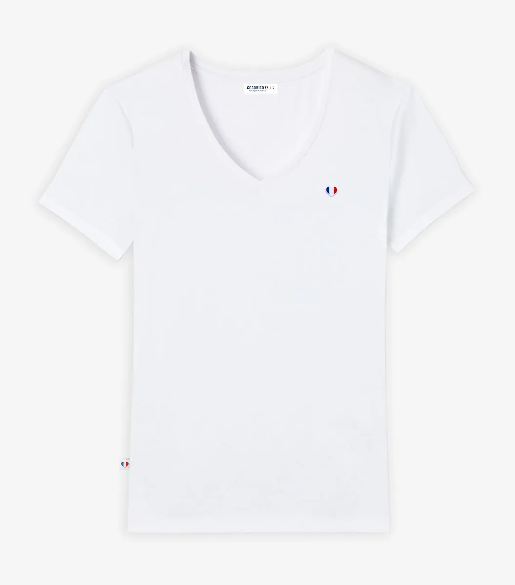 Cocorico Iconique t-shirt col V femme blanc coton