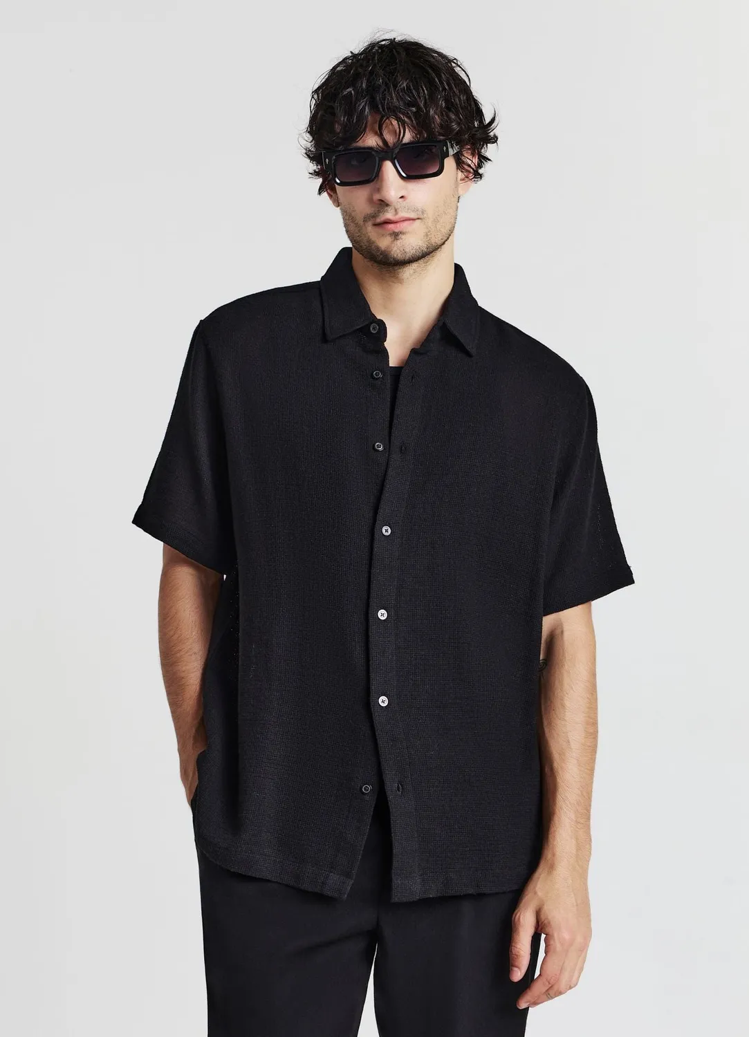 Calliope Chemise Unie Homme Coton Manches Courtes