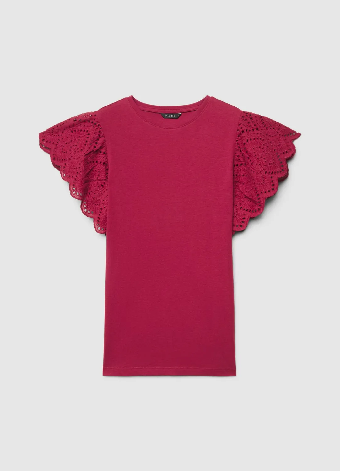 Calliope T-shirt femme uni volants sangallo