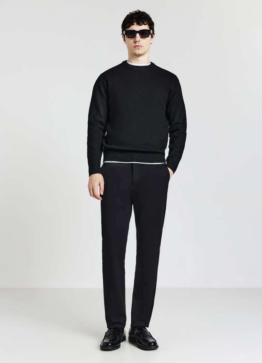 Calliope Pull col rond homme uni manches longues coton