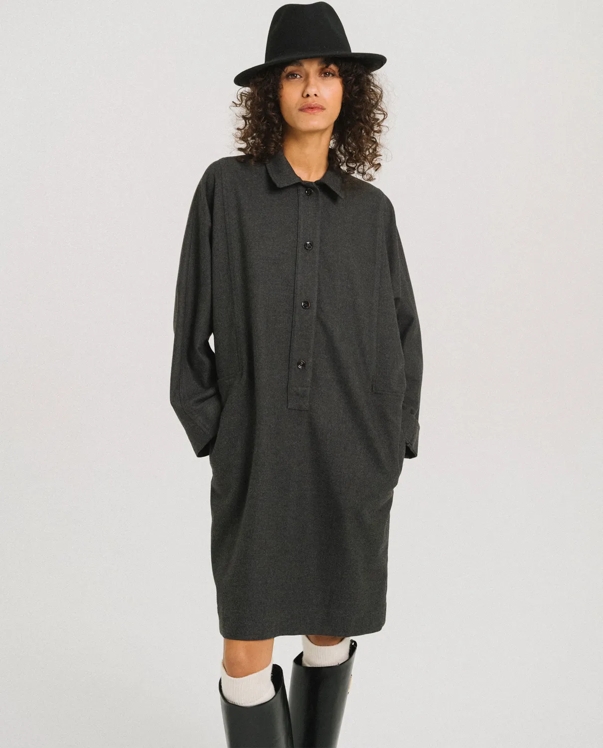 Tinsels Felicie Anthracite robe polo flanelle