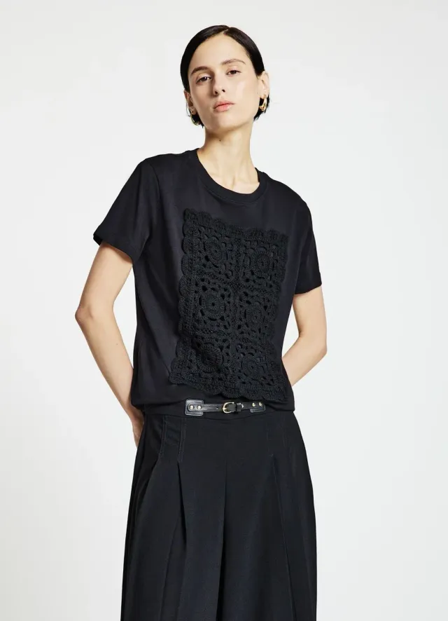 Calliope crochet t-shirt femme col rond manches courtes