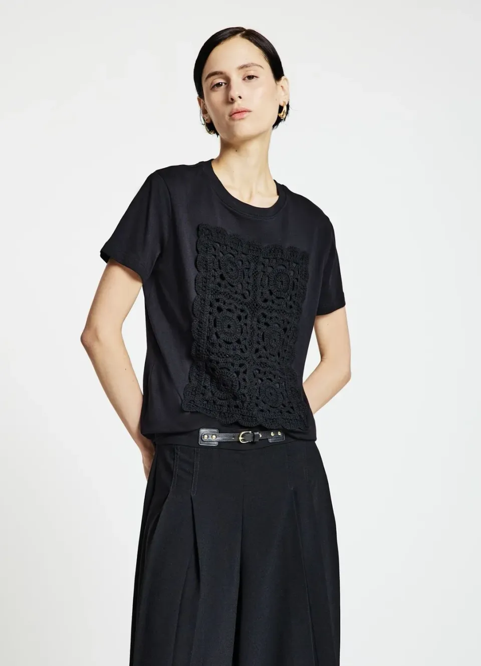Calliope crochet t-shirt femme col rond manches courtes