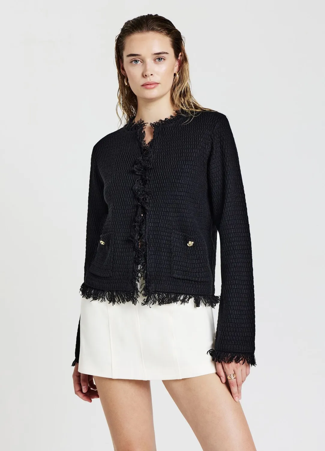 Calliope franges cardigan femme col rond