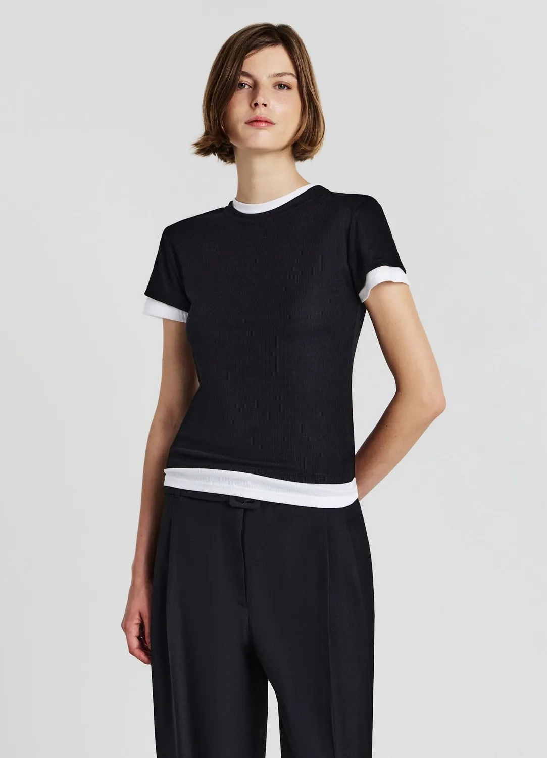 Calliope t-shirt bi-matière col rond femme