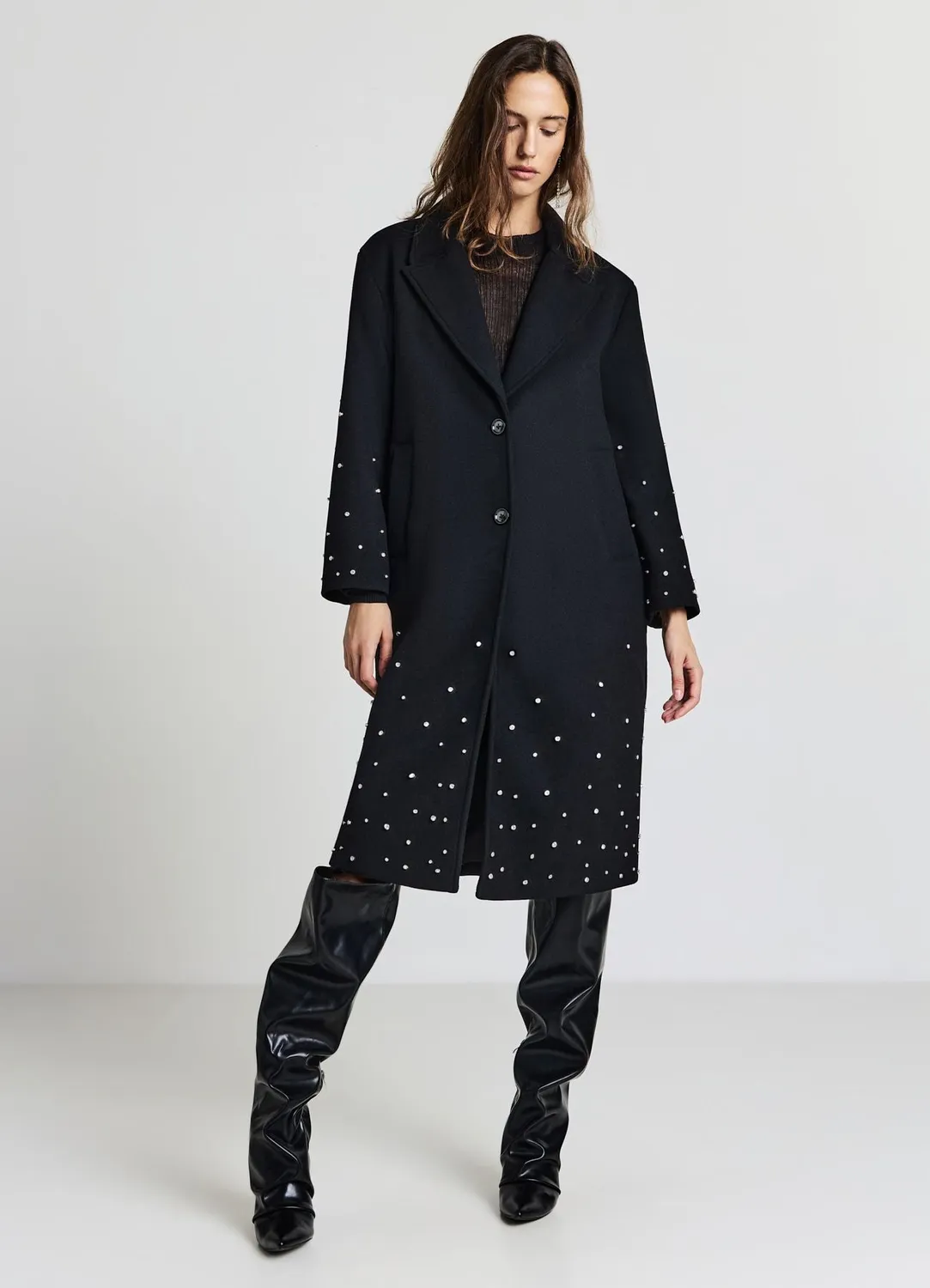 Calliope manteau monopetto strass femme long uni