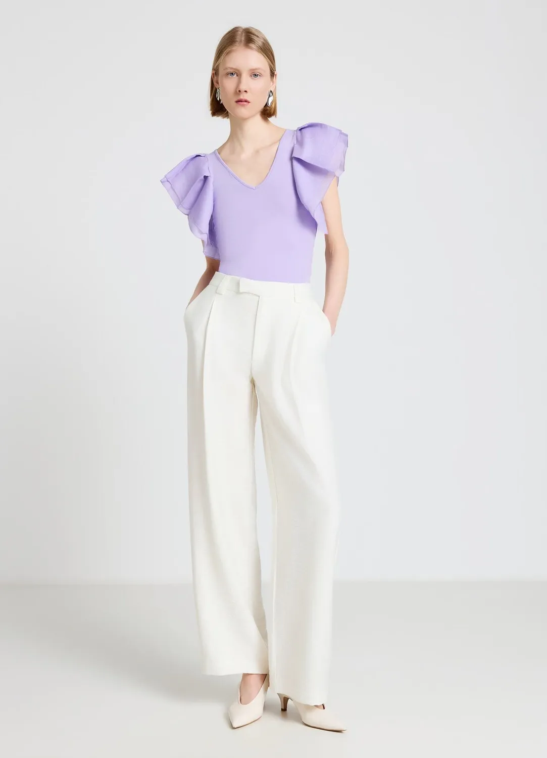 Calliope t-shirt col V volants organza uni