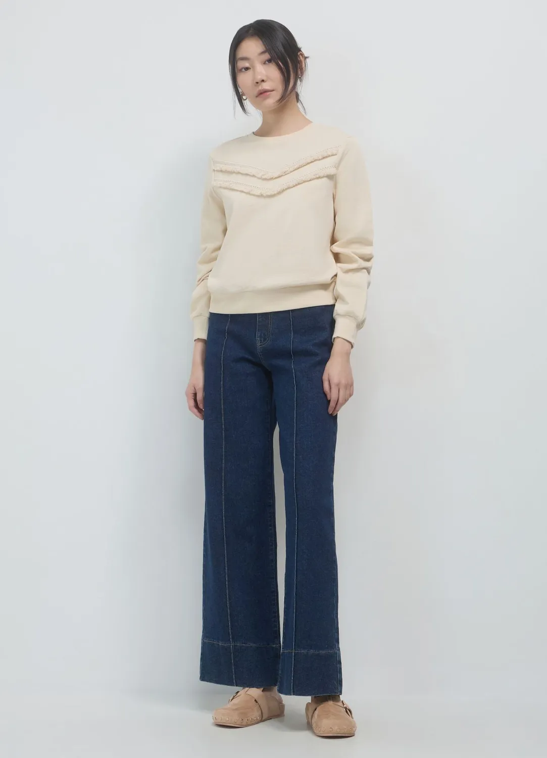 Calliope pull coton femme col rond franges