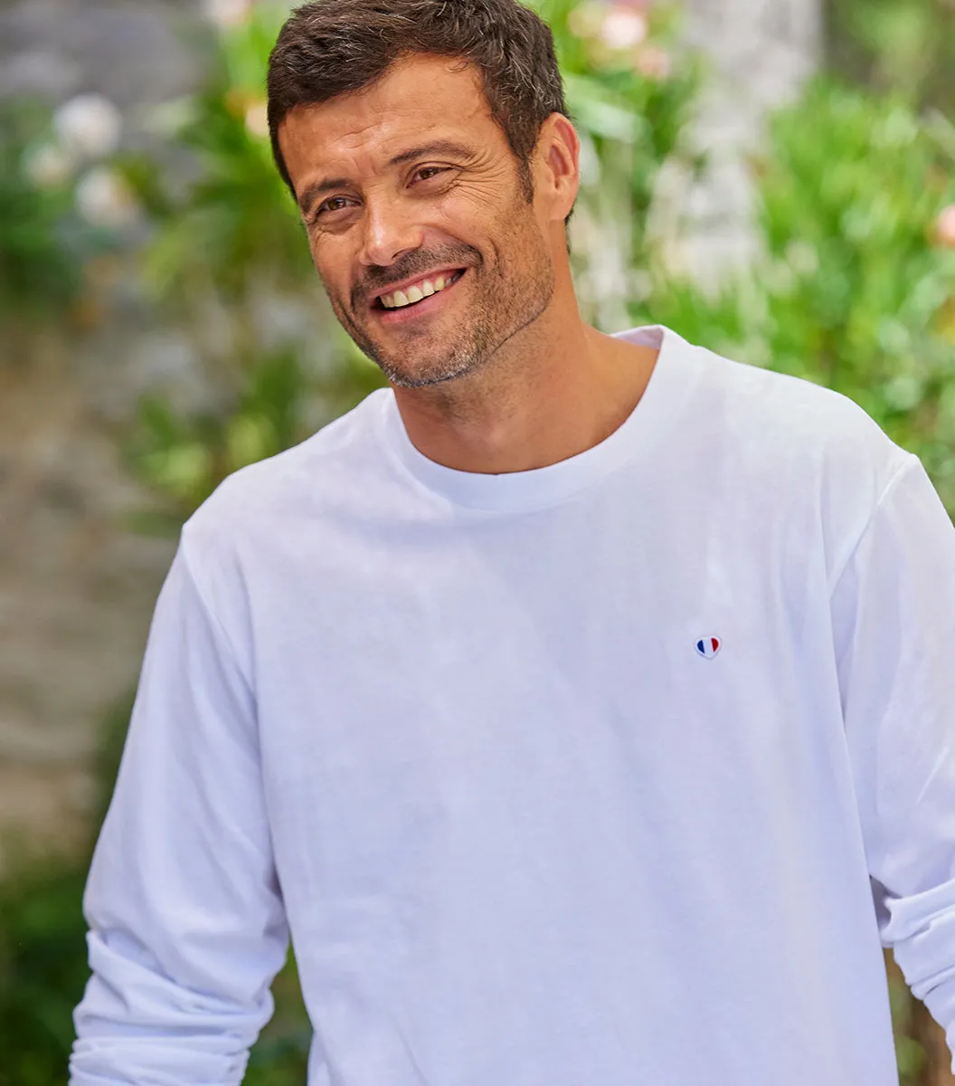 Cocorico Iconique T-shirt Manches Longues Homme Blanc coton