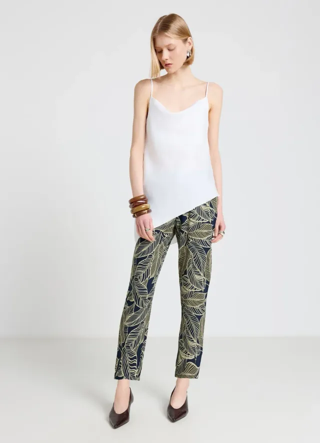 Calliope pantalon feuillage femme cordon taille droite