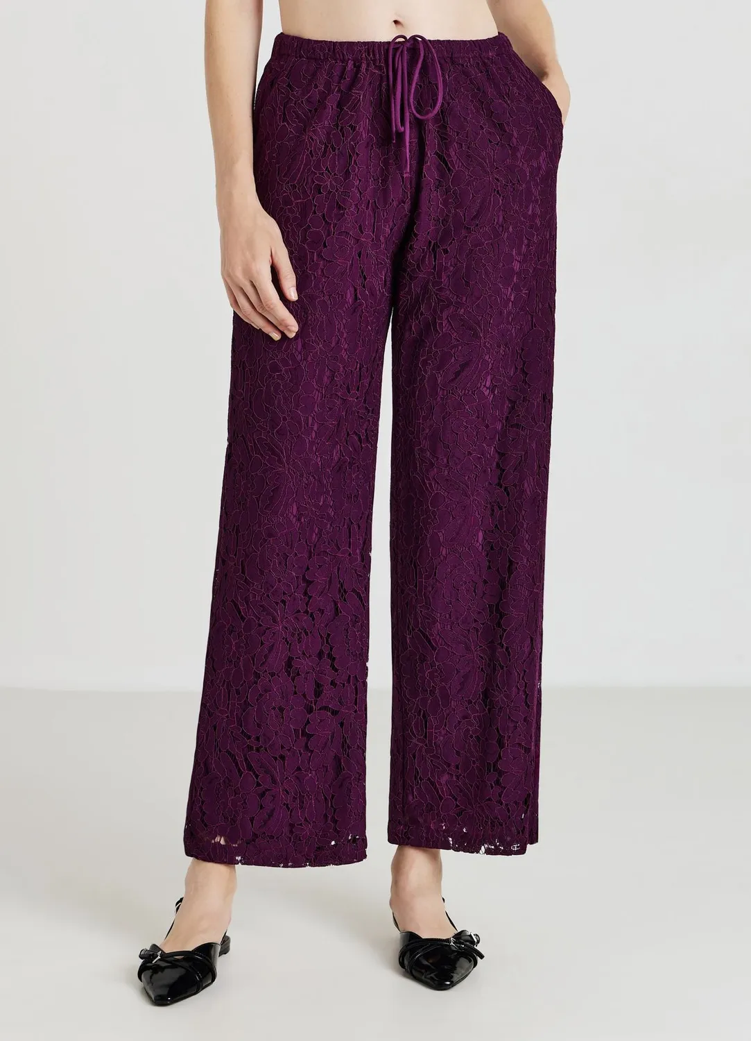 Calliope pantalon femme dentelle florale long