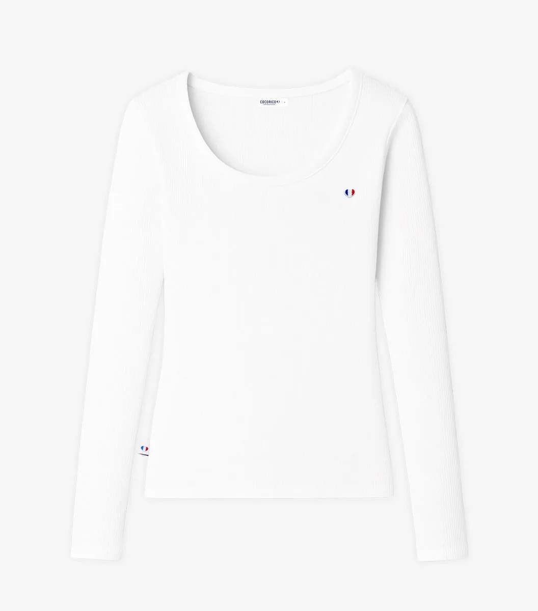 Cocorico Iconique Côtelé t-shirt femme blanc manches longues