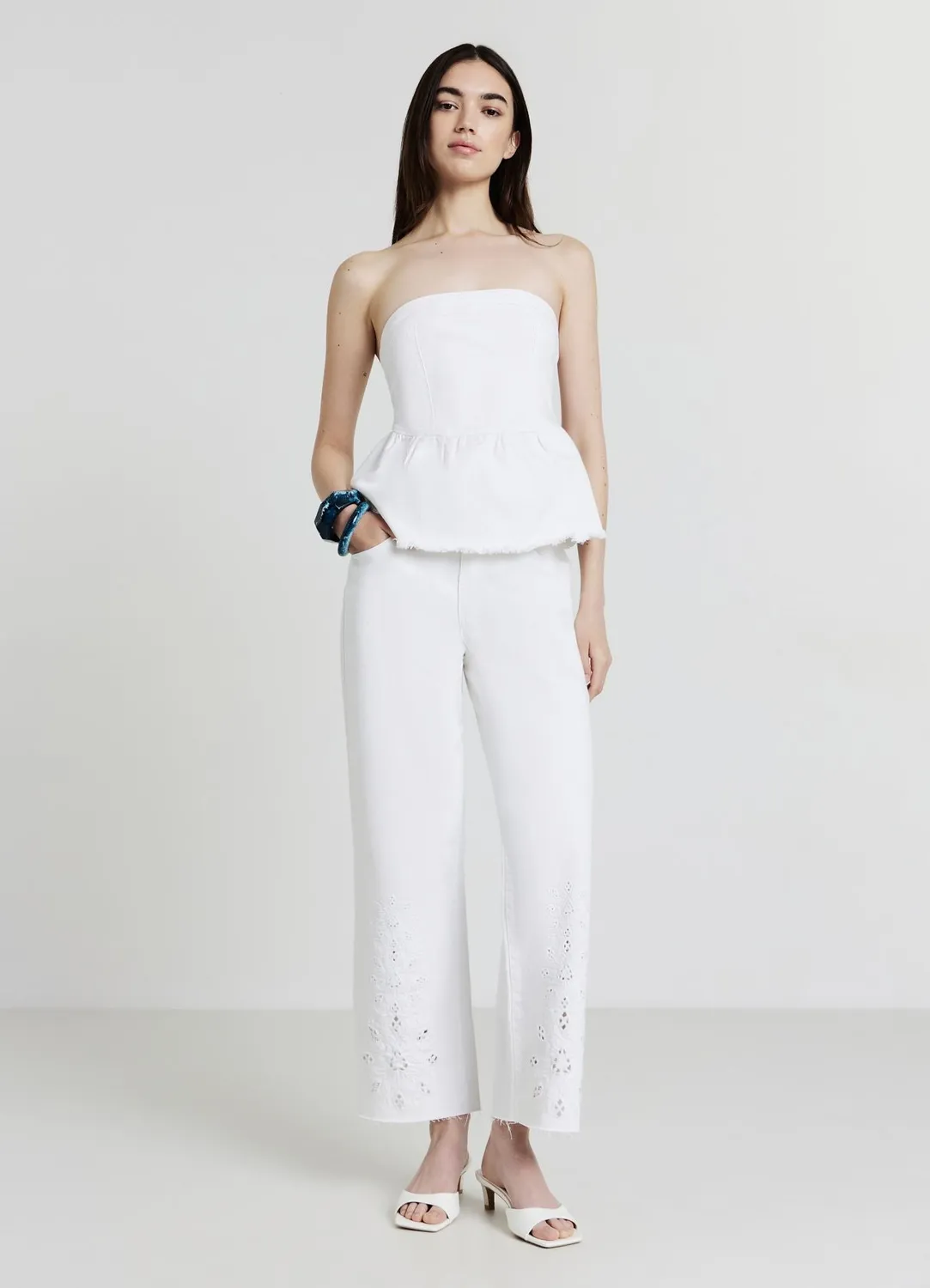 Calliope Pantalon straight femme broderies coton
