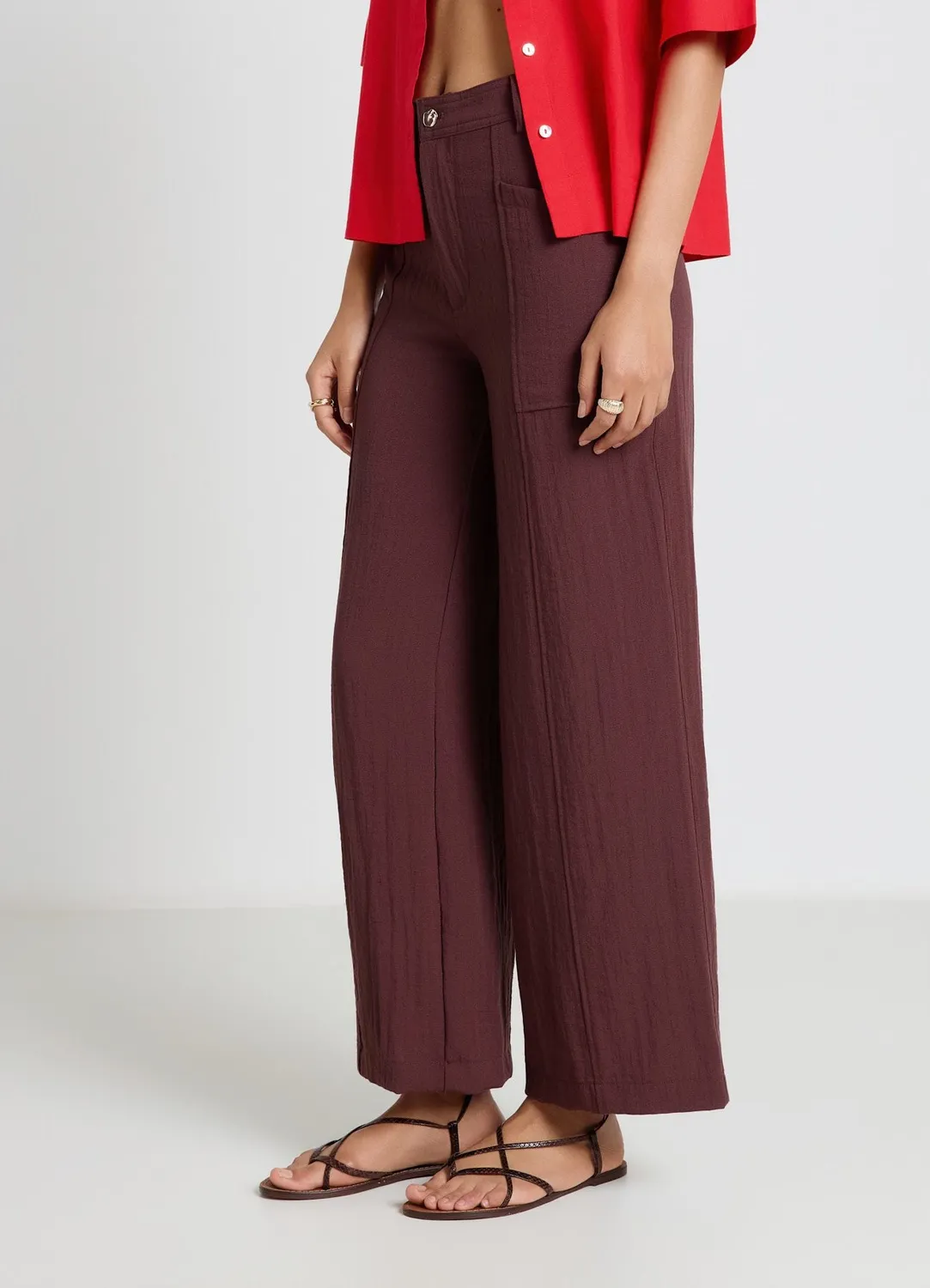 Calliope Pantalon palazzo poches pantalon large femme uni