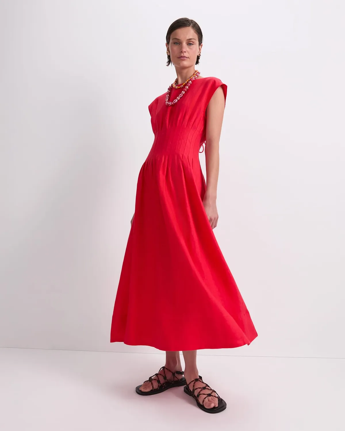 Sportscraft Ariana robe midi lin taille pinces