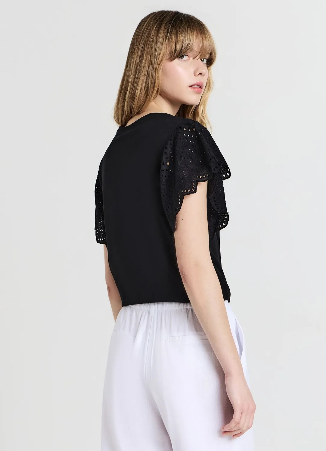 Calliope T-shirt volant sangallo t-shirt coton femme