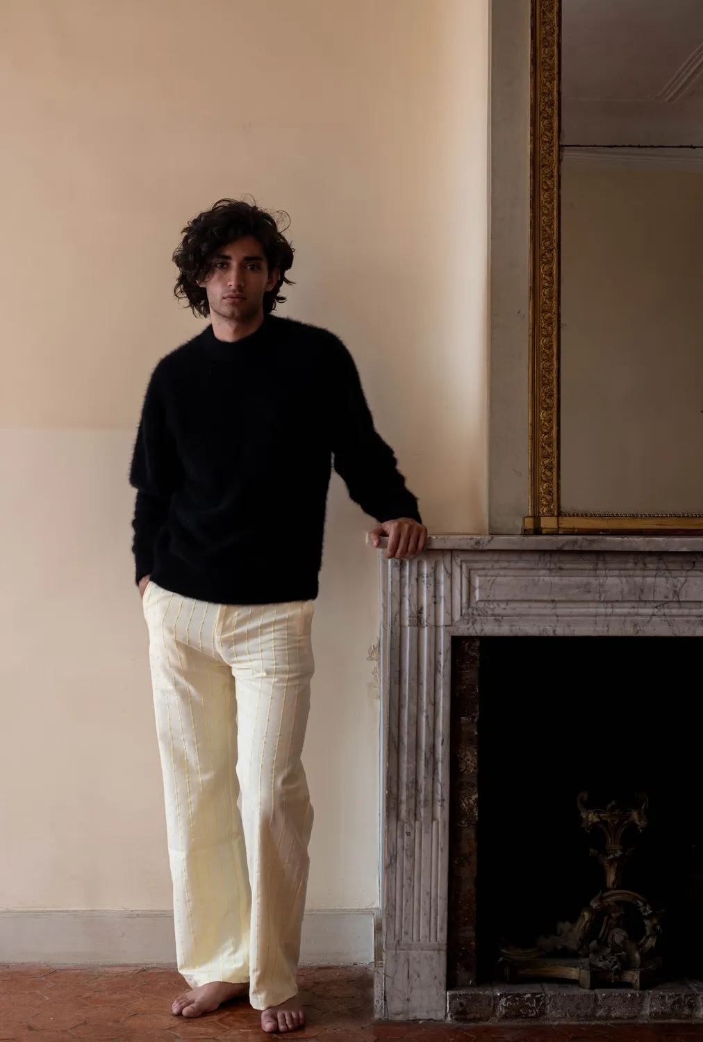 Erevan Capon Crème pantalon jacquard coton