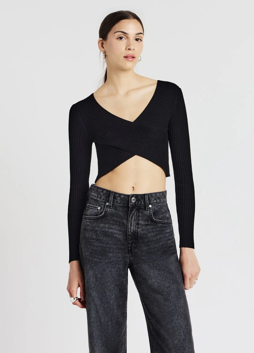 Calliope top croisé côtelé col V femme ajusté