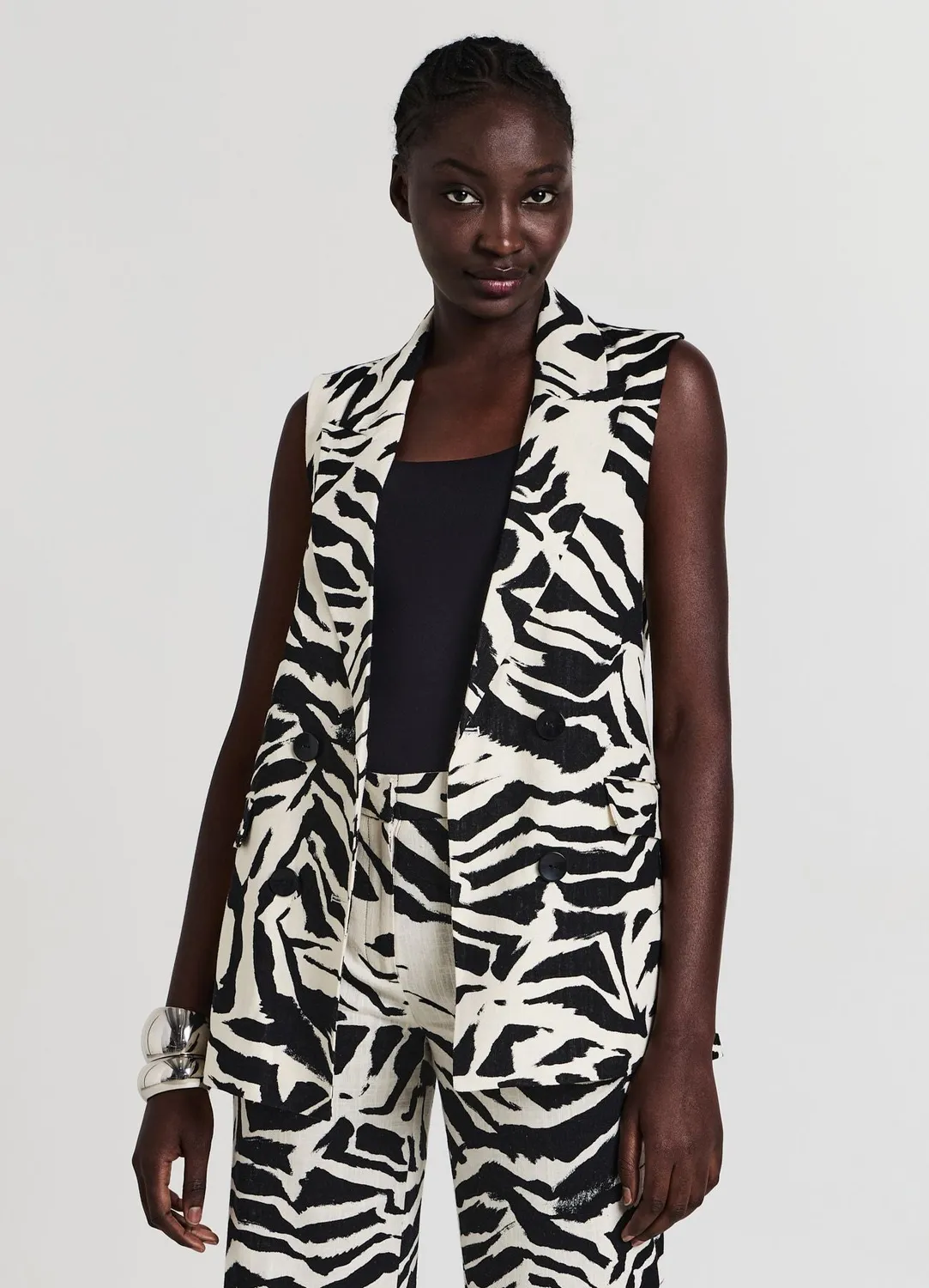 Calliope gilet long femme zébré boutons revers