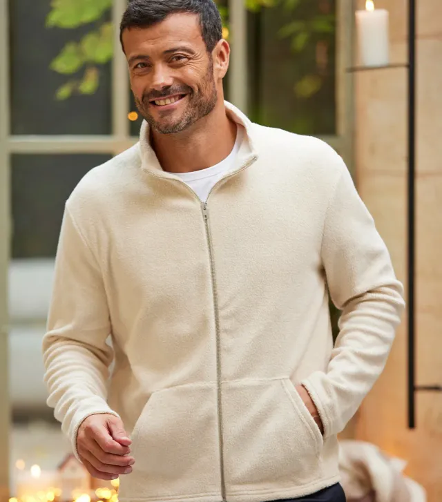 Cocorico Veste polaire zippée homme écru coton
