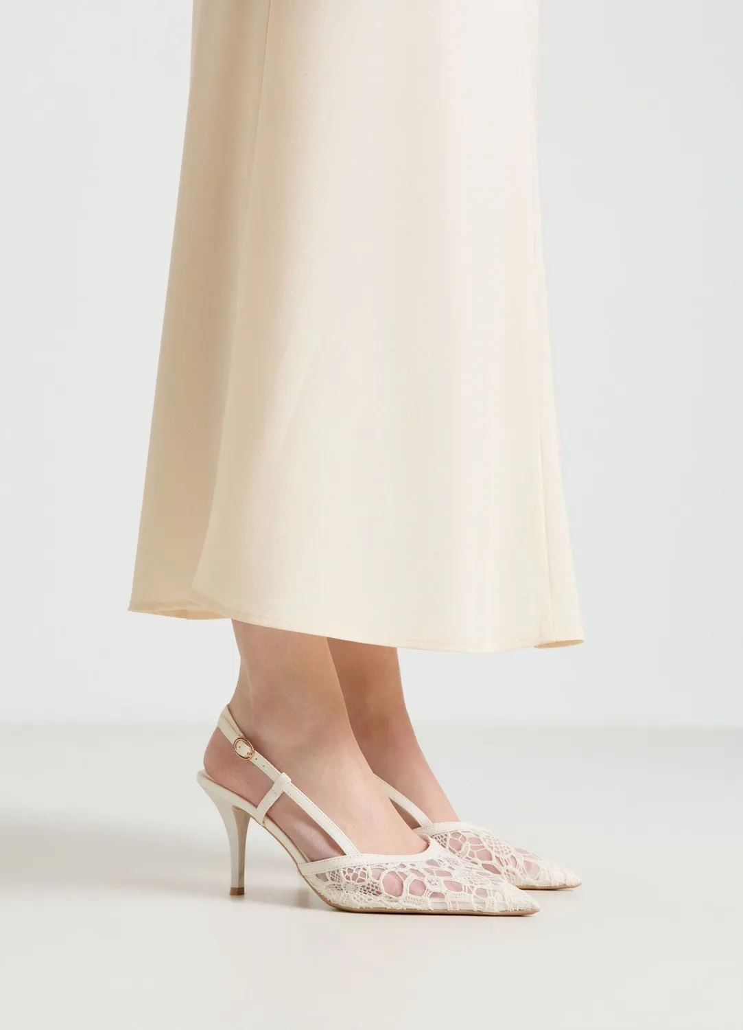 Calliope Slingback a punta in pizzo escarpins dentelle 8 cm