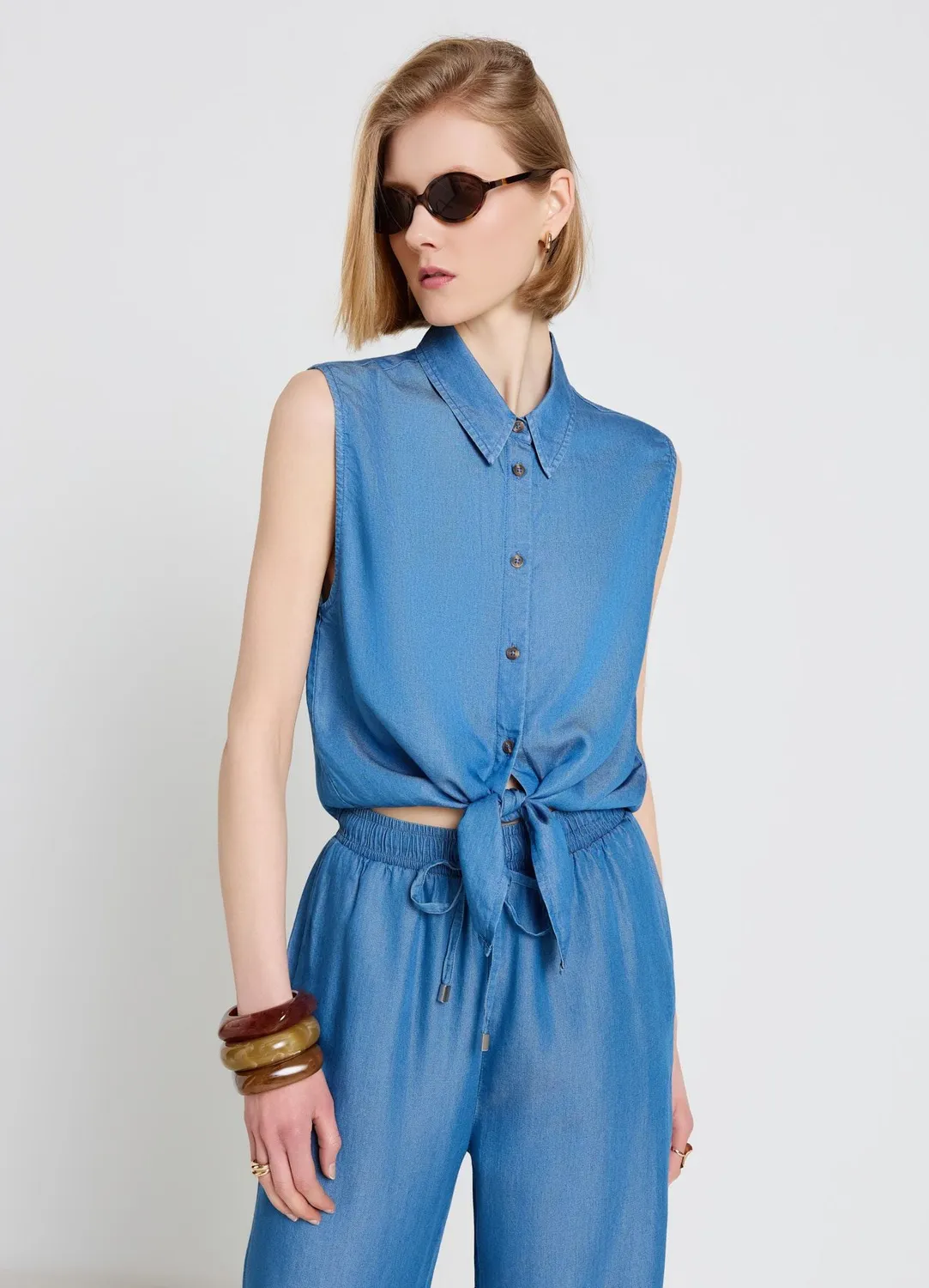 Calliope chemise sans manches nœud femme unie