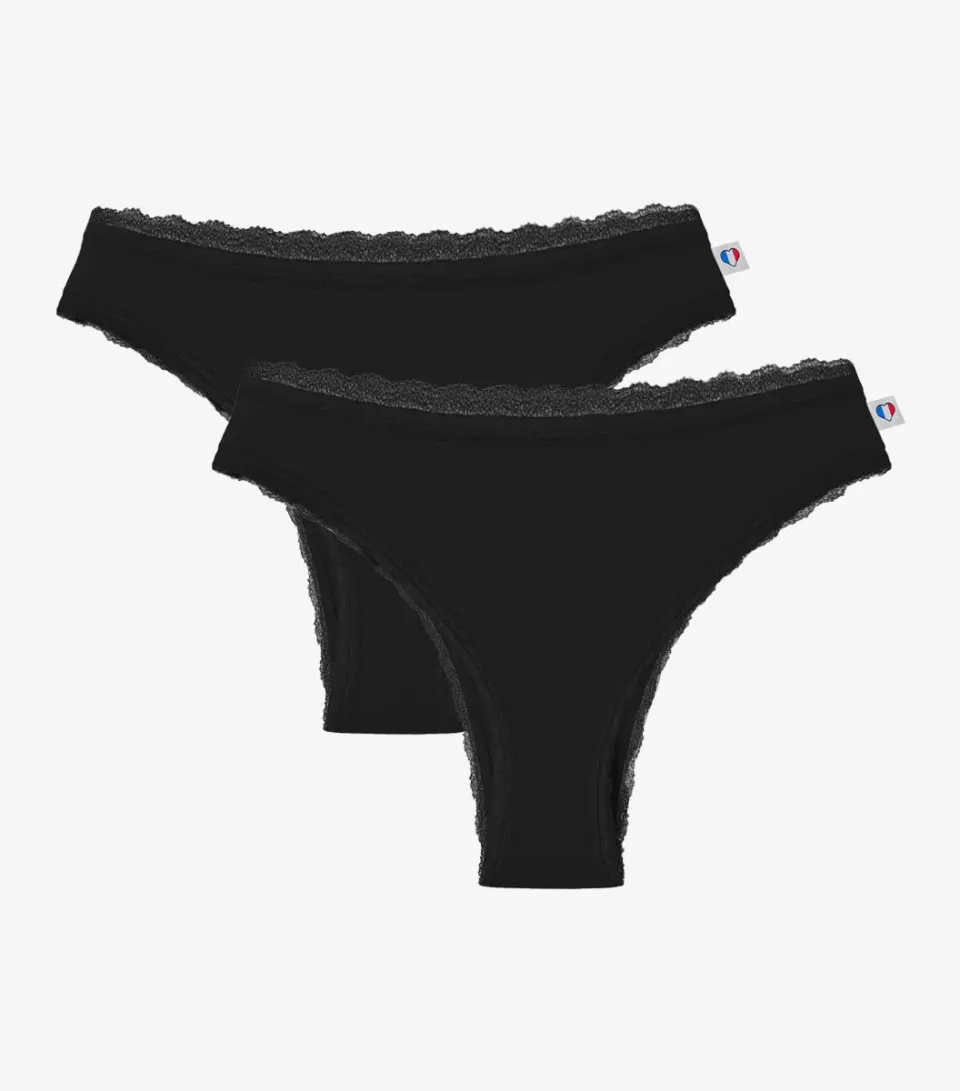 Cocorico Intemporel Tanga Dentelle Femme tanga noir x2 coton