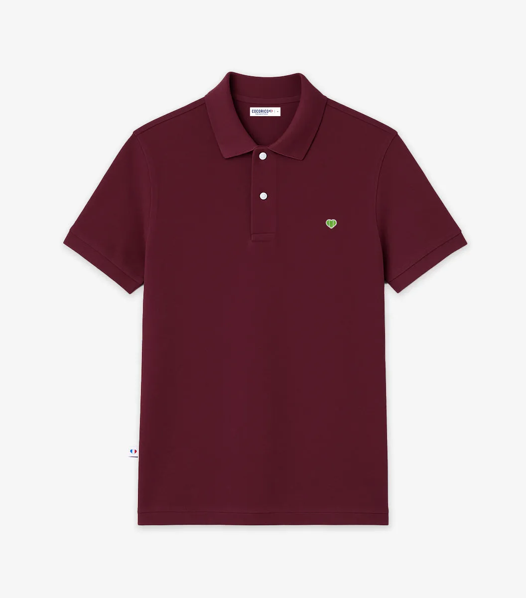 Cocorico Le Coeur Polo Homme bordeaux coton broderie verte