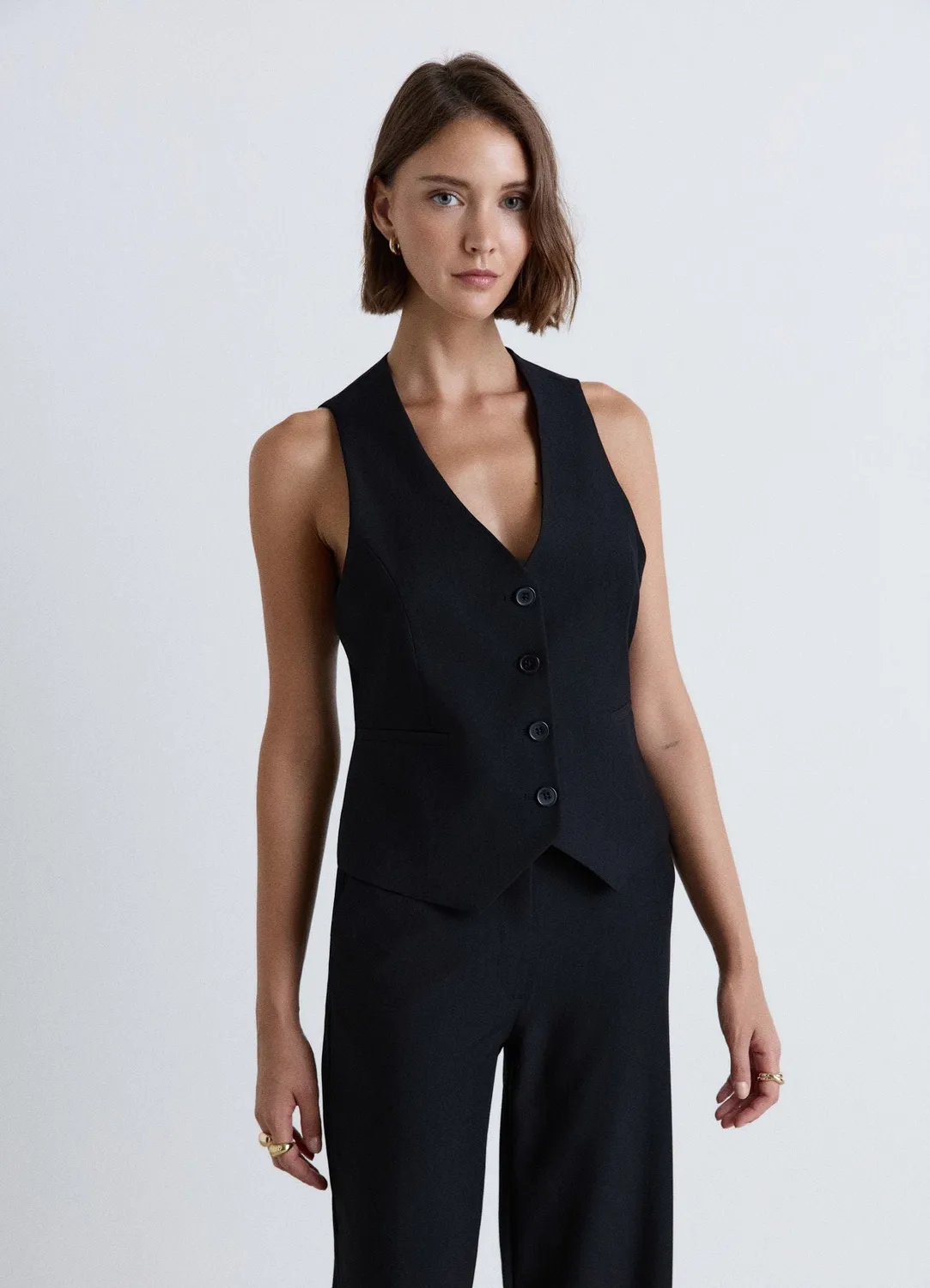 Calliope gilet tailleur femme col V boutons uni