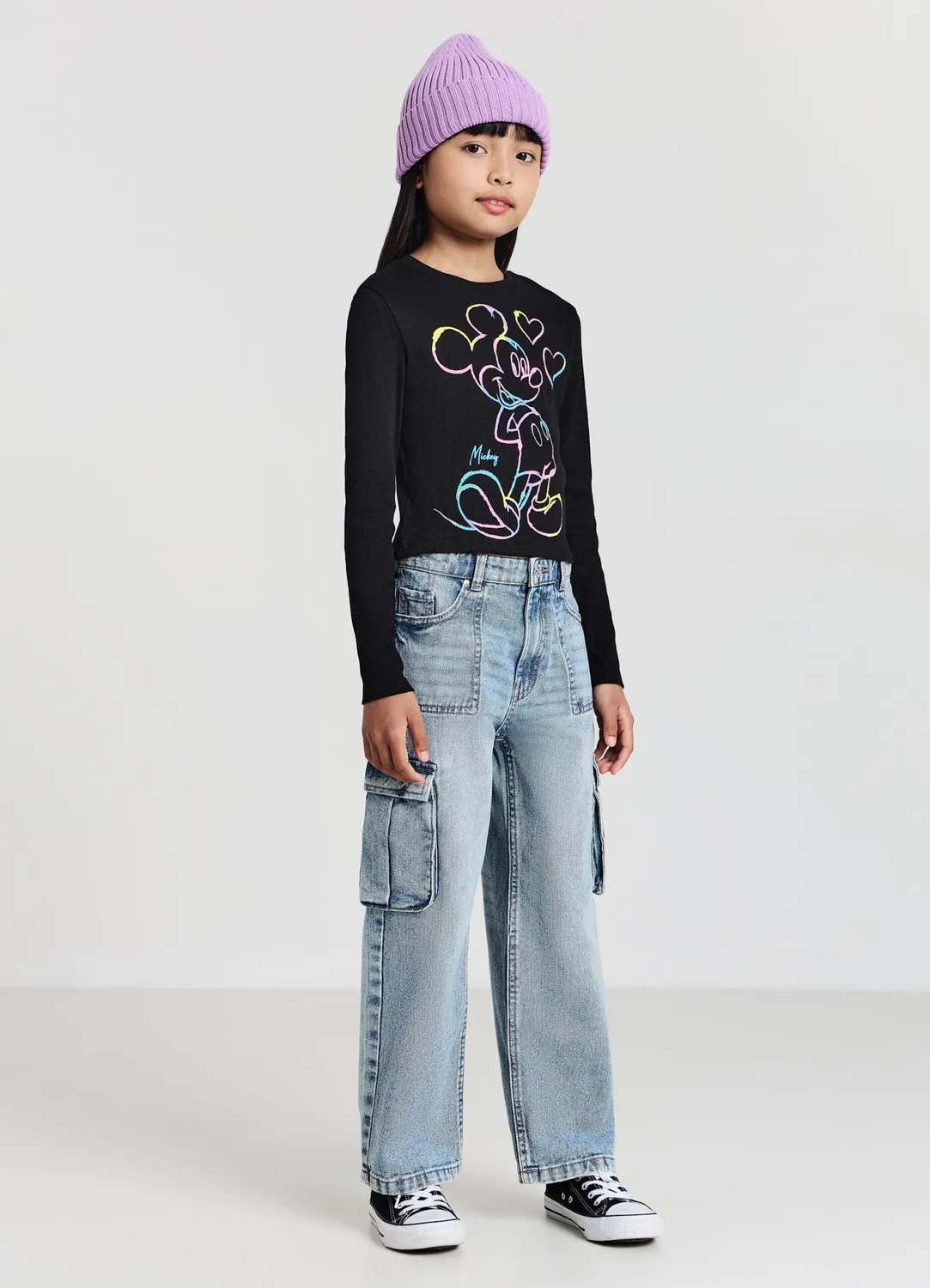 Calliope jean cargo fille wide leg poches