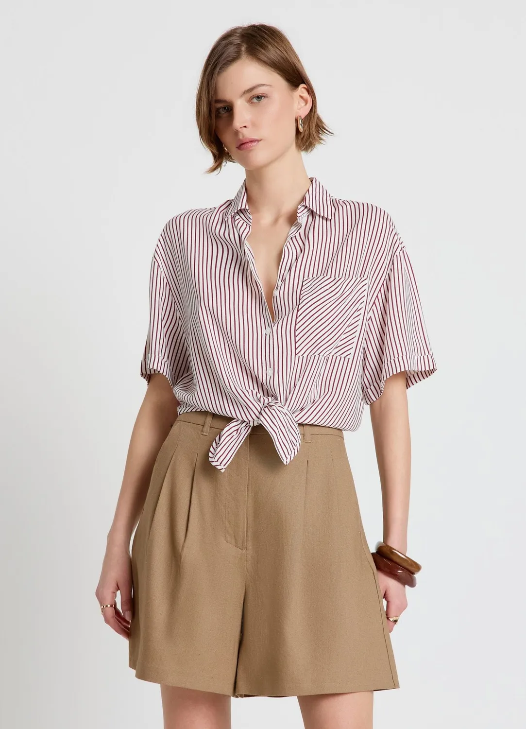 Calliope chemise rayée nouée femme manches courtes