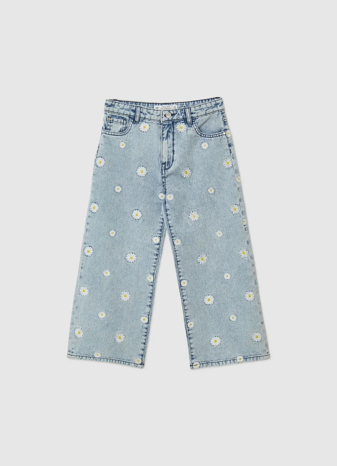 Calliope jean crop fille broderie marguerites