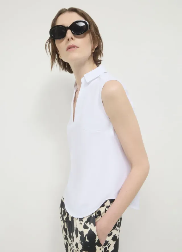 Top Calliope col chemise femme coton uni