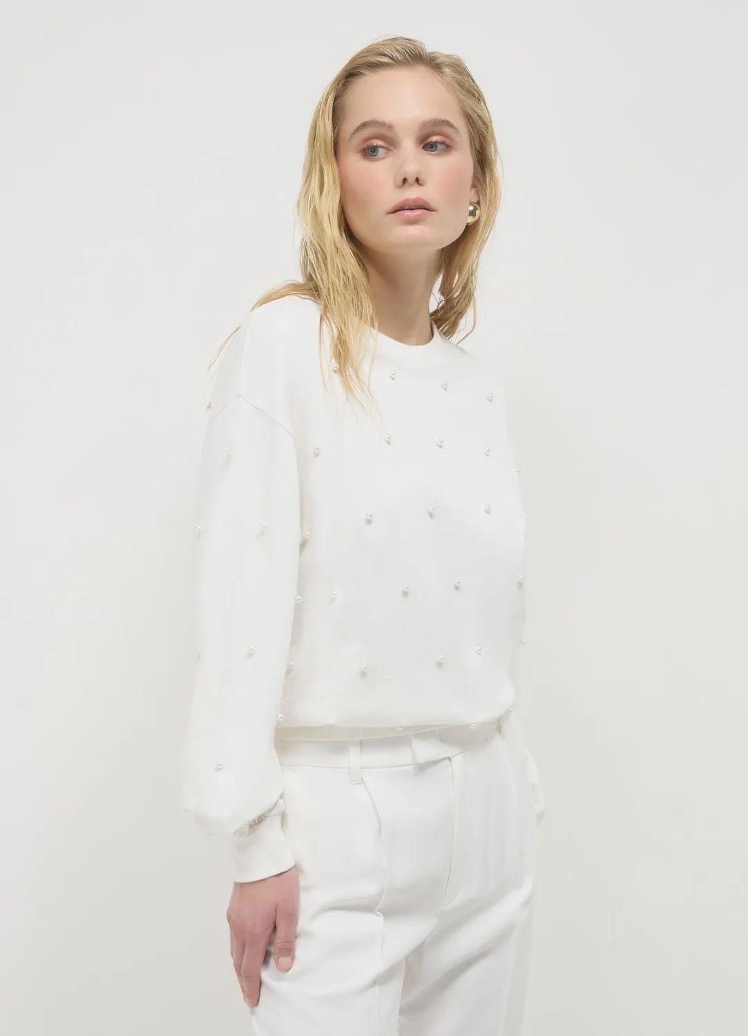 Calliope sweat femme col rond à perles