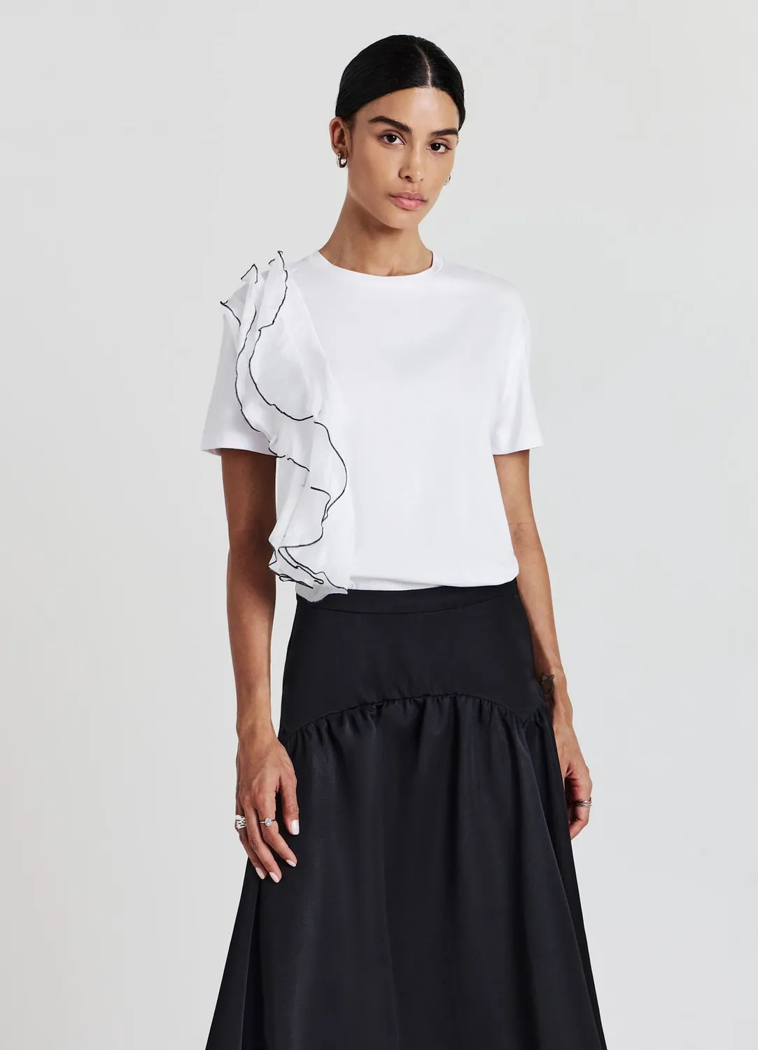 Calliope t-shirt femme volants col rond uni
