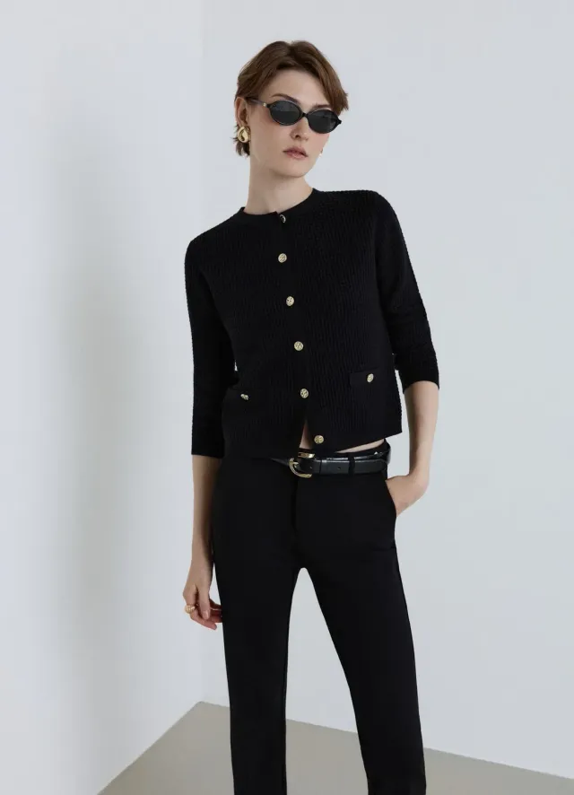 Calliope cardigan femme nid abeille boutons bijou