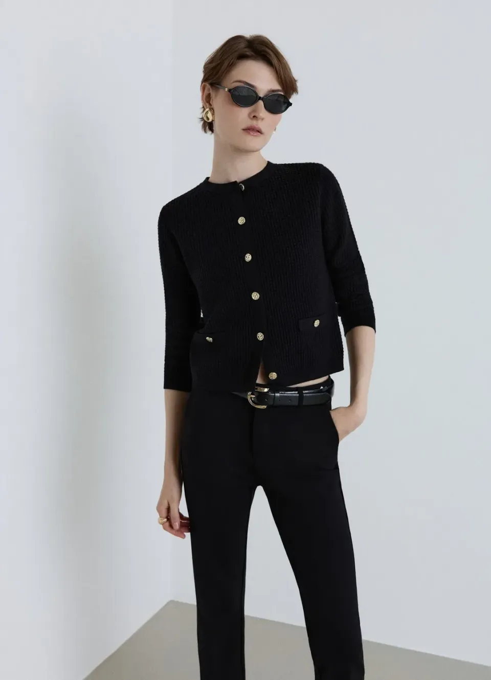 Calliope cardigan femme nid abeille boutons bijou