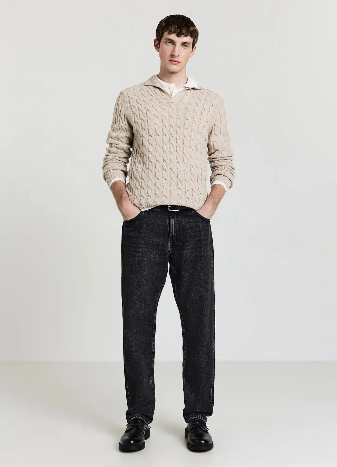 Calliope Pull torsades homme L col derby uni