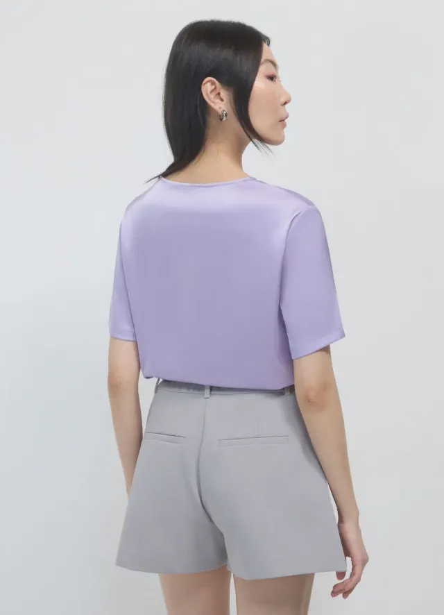 Calliope blouse satin manches courtes col rond unie