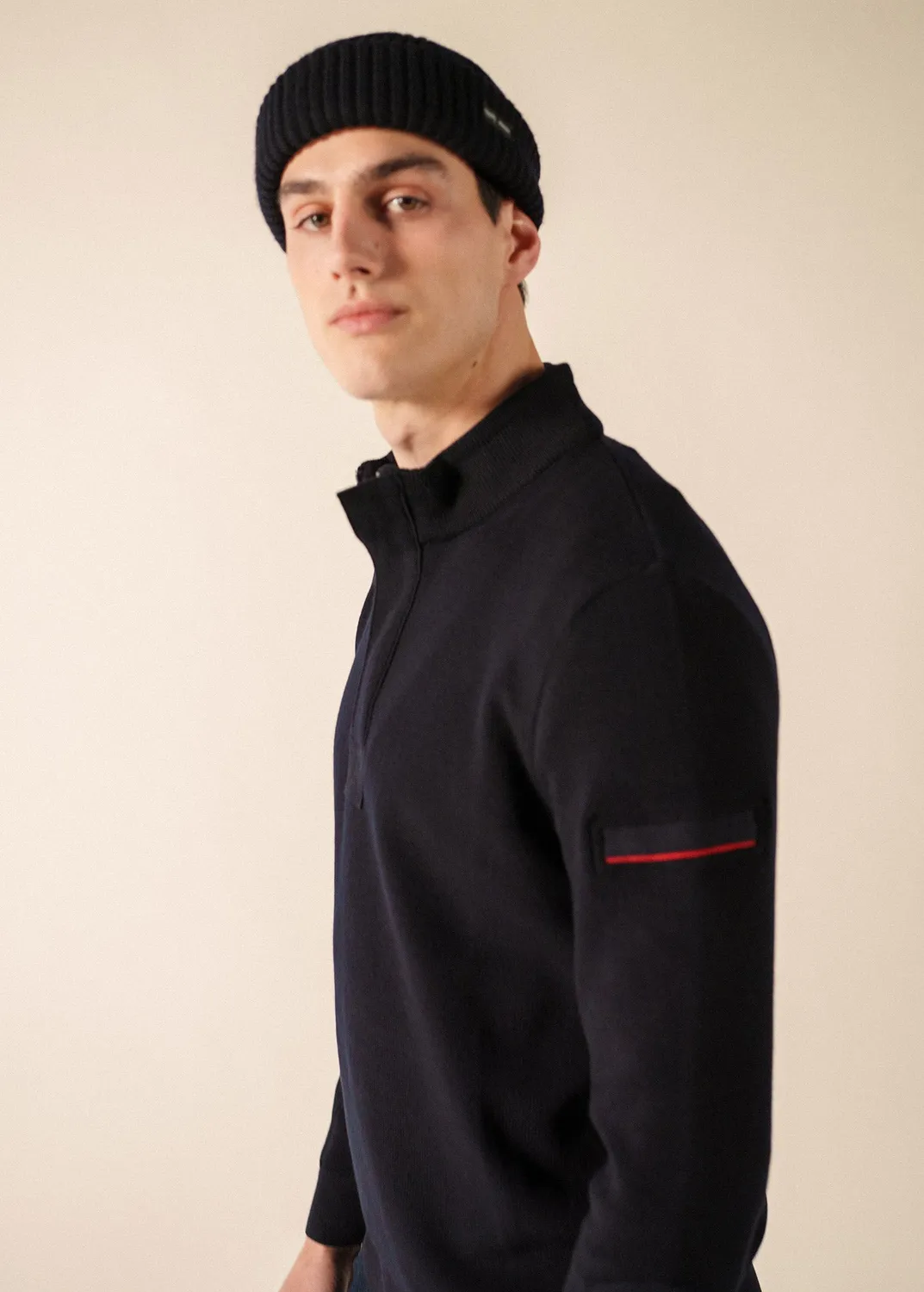 Saint James Loup de mer pull navy laine col montant
