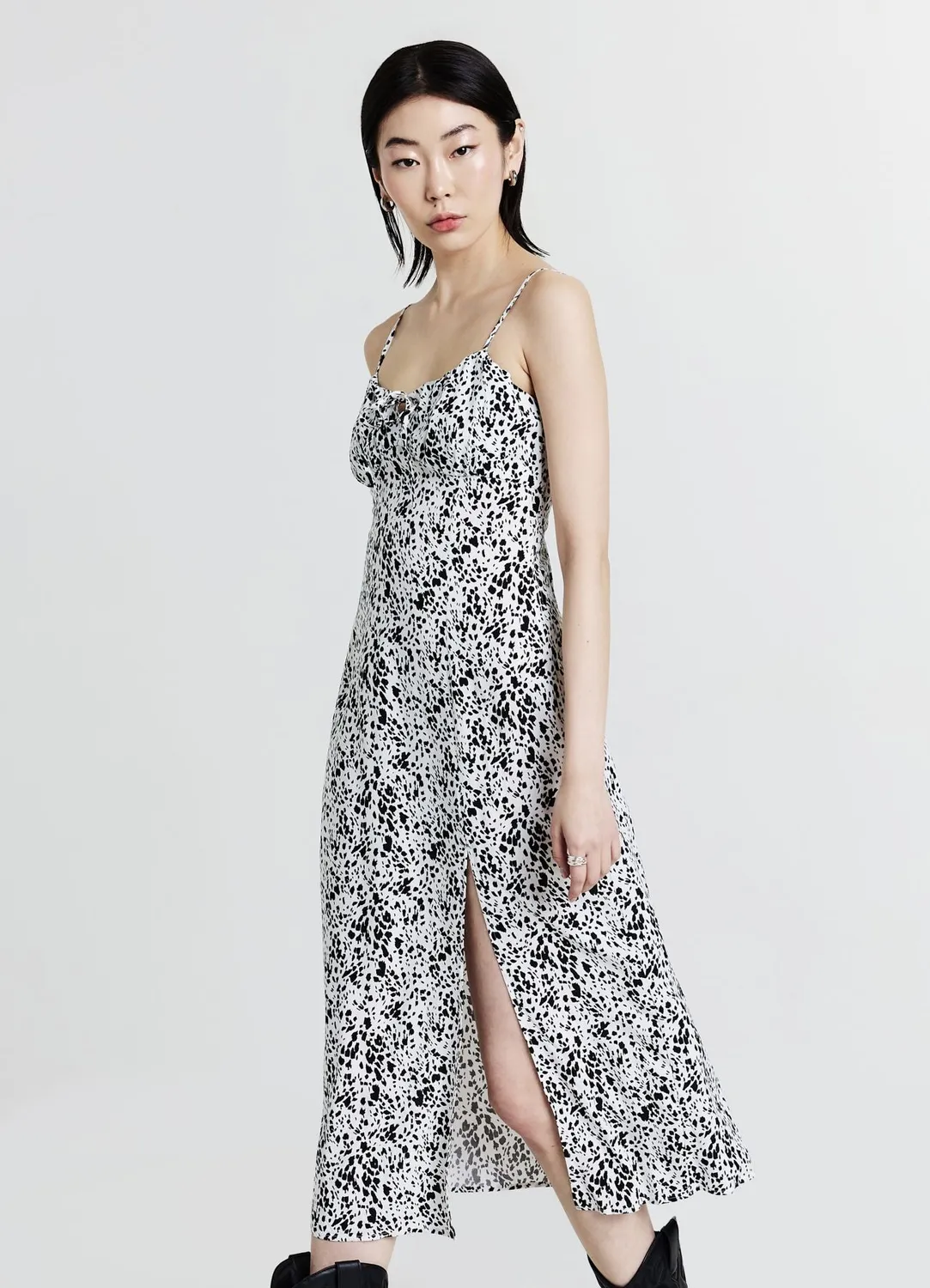 Calliope slip dress animalier bretelles fente arrière