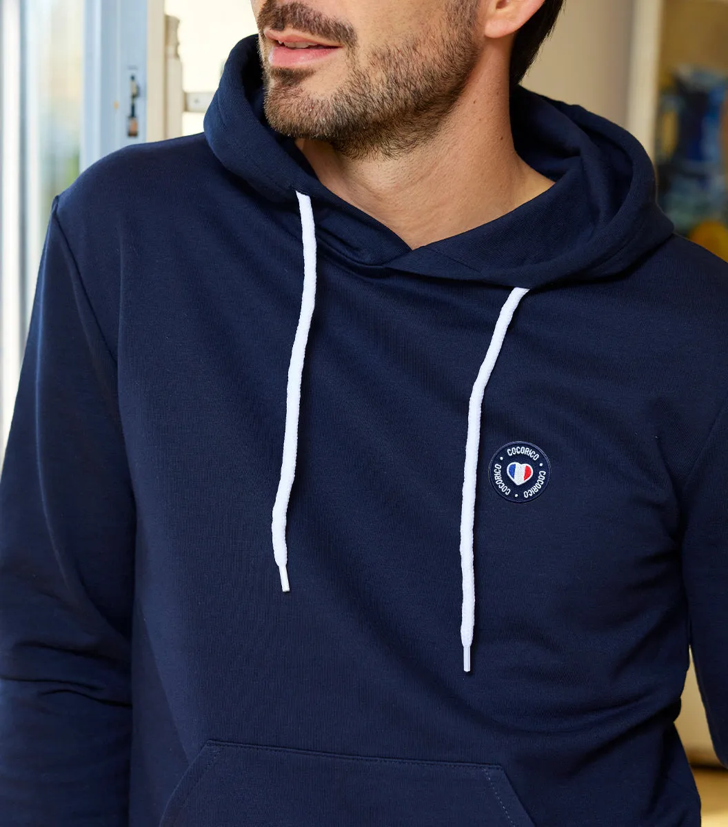 Cocorico Blason sweat à capuche homme marine coton