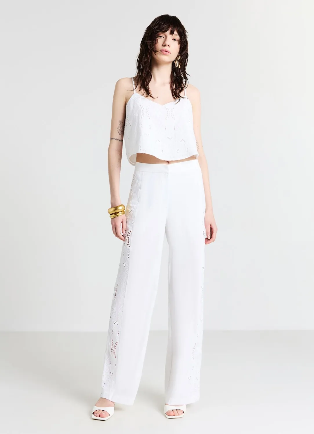 Calliope Palazzo pantalon palazzo femme S broderie sangallo