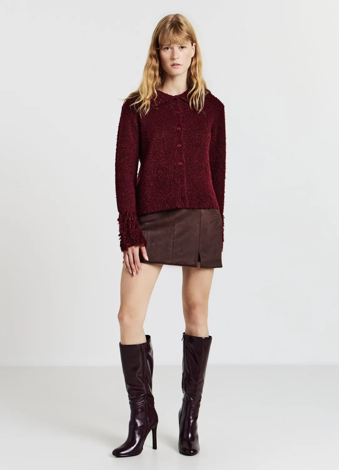 Calliope cardigan bouclé gilet femme boutons