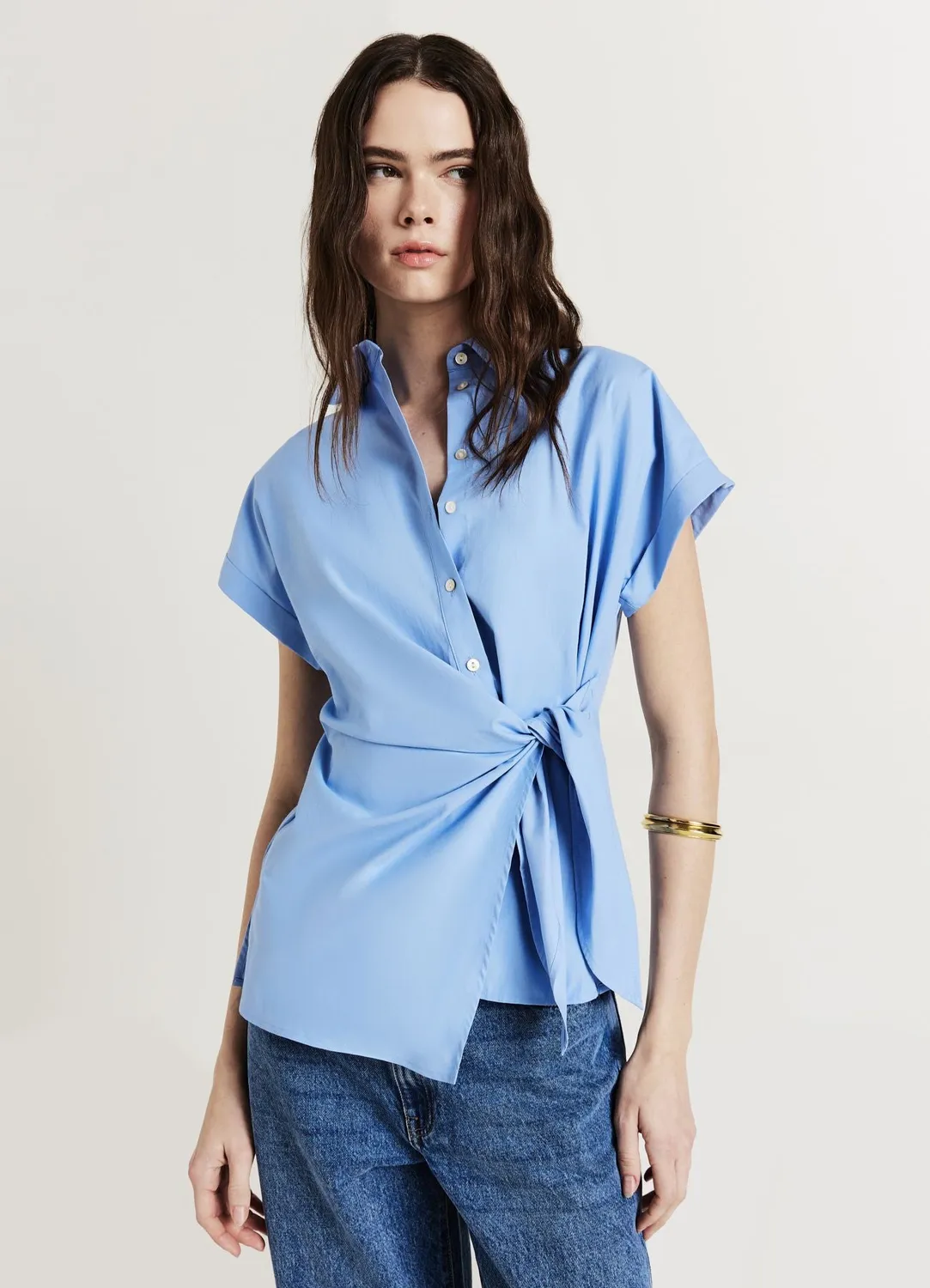 Calliope Noeud chemise femme coton manches courtes