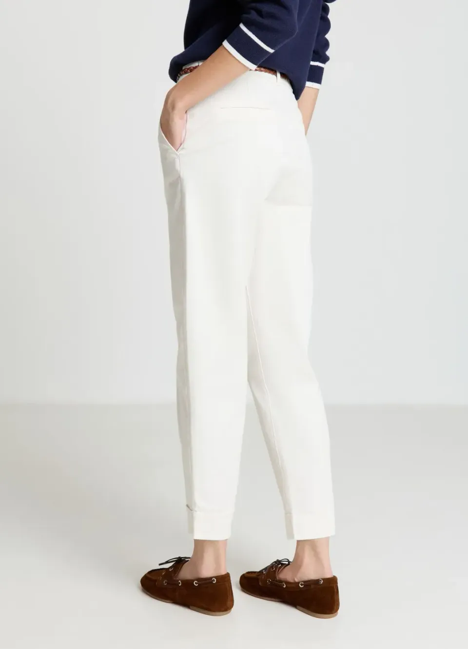 Calliope pantalon chino femme ceinture tressée uni